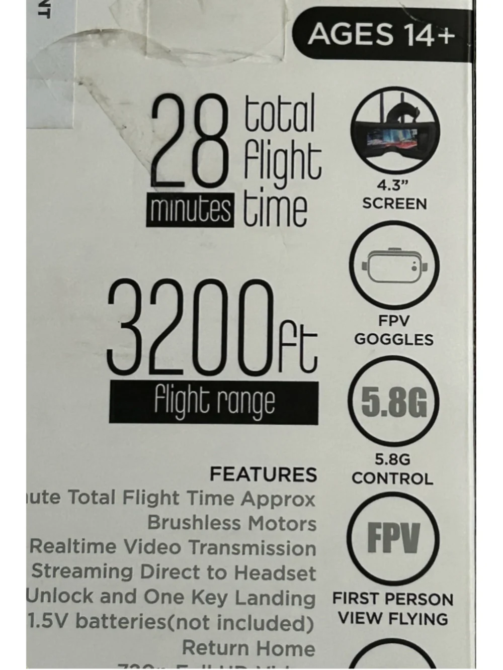 FPV Duo Camera Racing Drone + Flight Immersive Goggles 28 hours of Flight Time